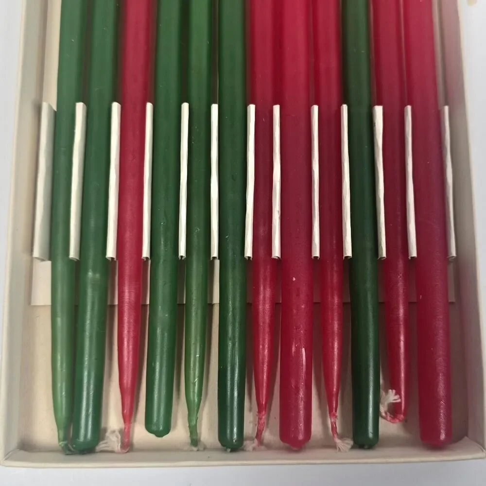 Vintage Penn Slimline Tapers Candles Red Green Set Of 12 MCM 15